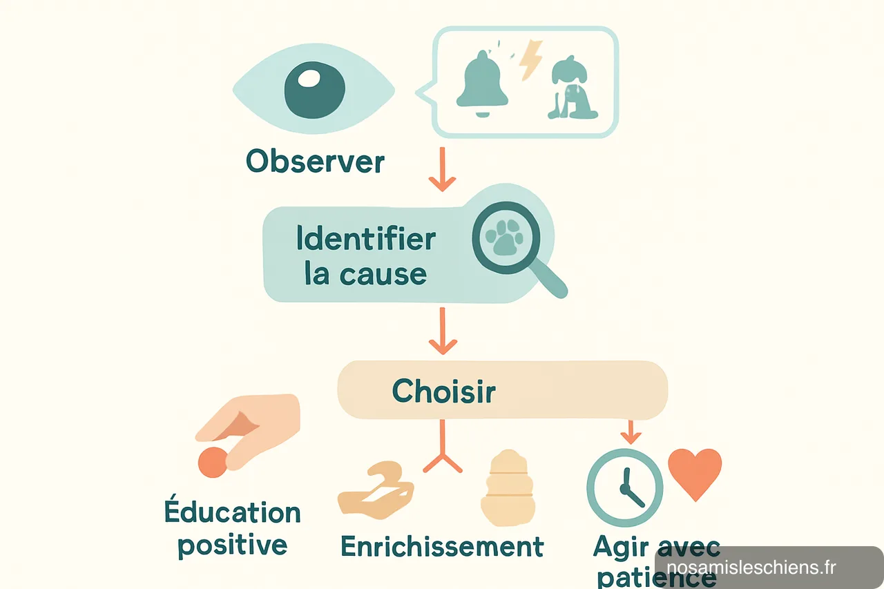 Schéma en quatre étapes pour diagnostiquer et traiter les aboiements du chien