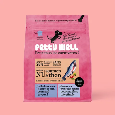 Sac de croquettes Petty Well Saumon et thon sans céréales pour chien