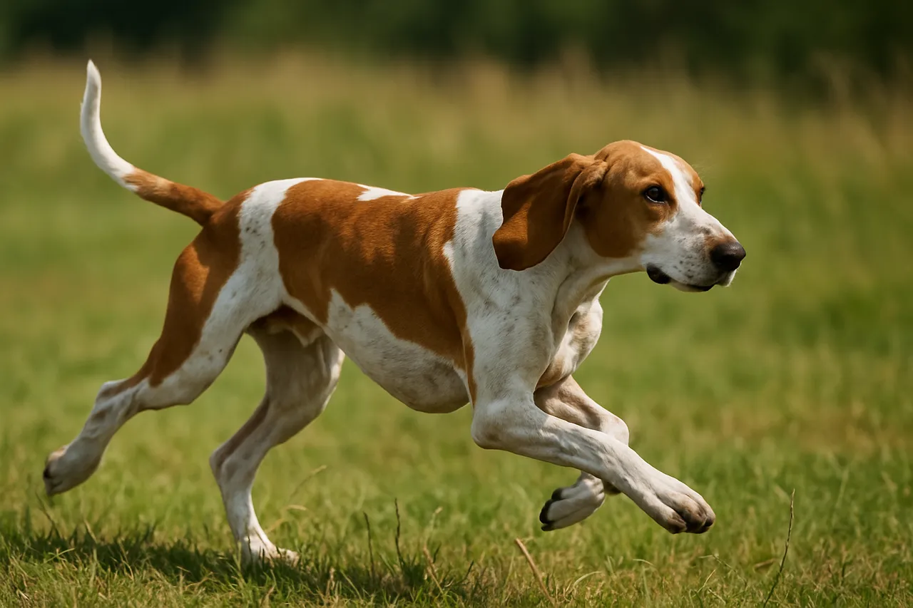 Chien courant espagnol en pleine course