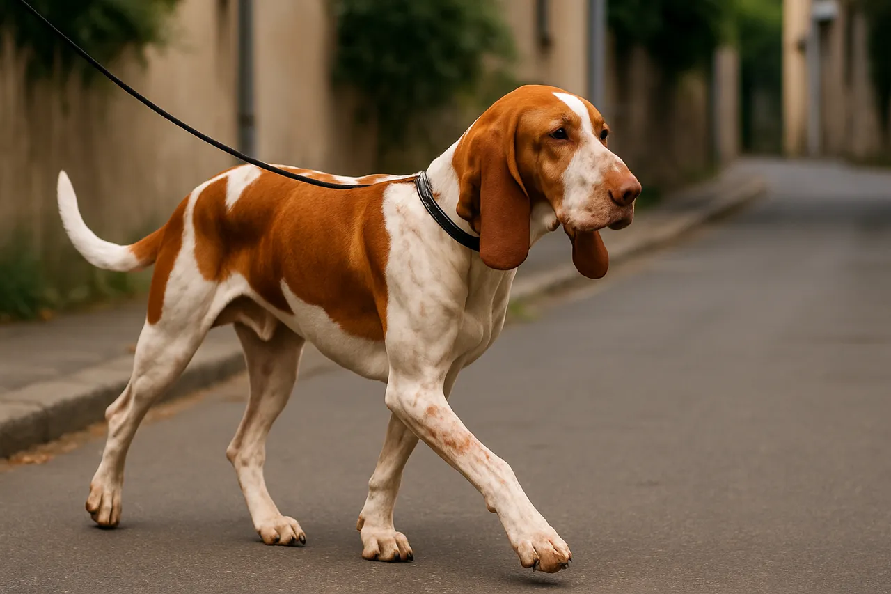 Chien courant espagnol en promenade
