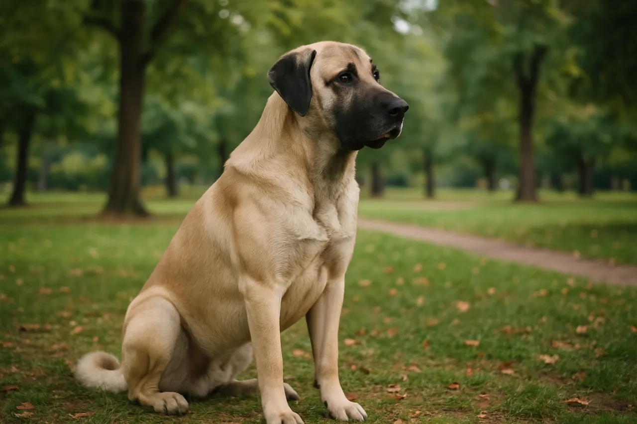 Kangal (Chien de berger Kangal) assis dans un parc