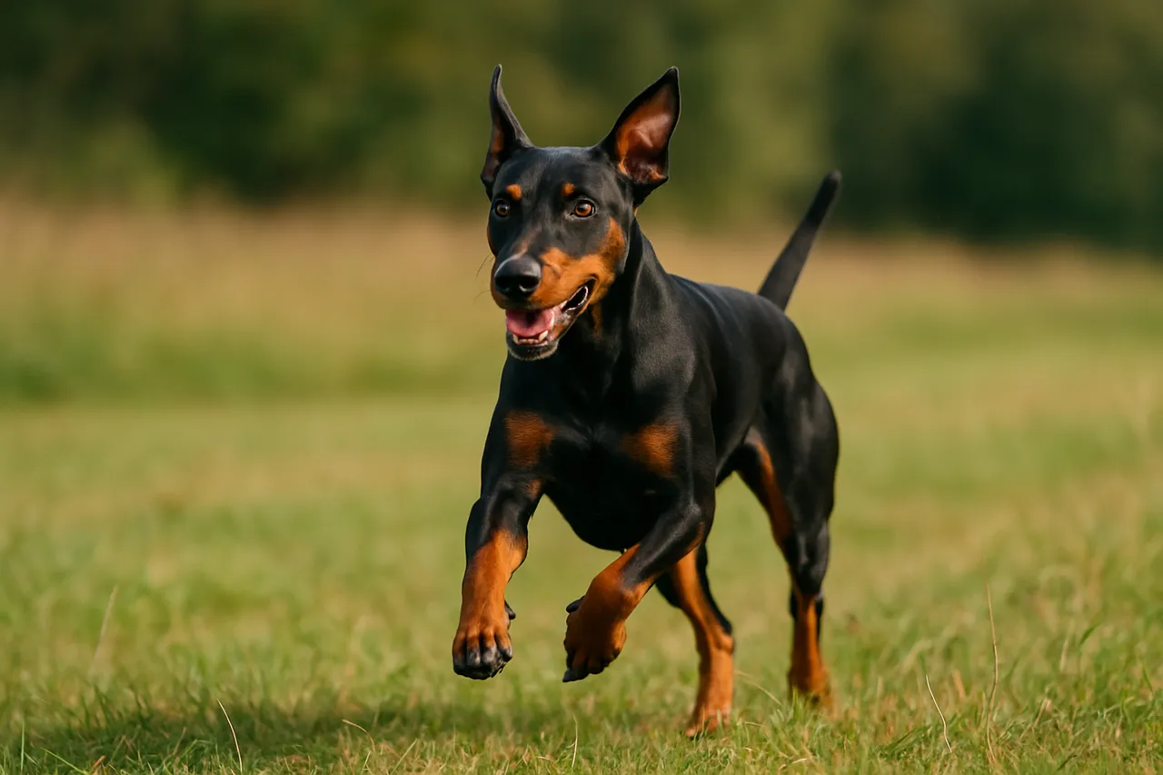 Pinscher Allemand en pleine course