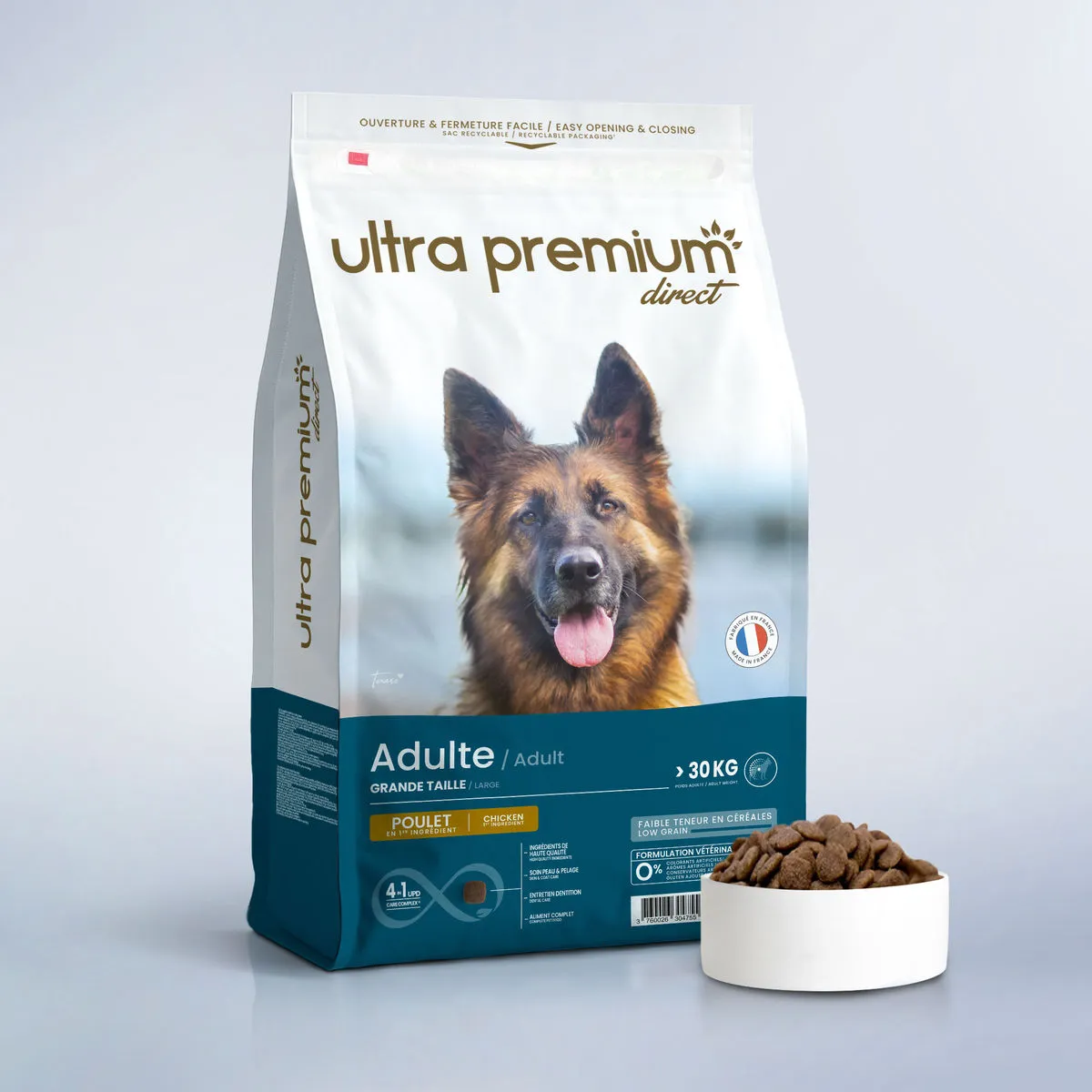 Sac de croquettes Ultra Premium Direct pour chien adulte grande taille, recette au poulet